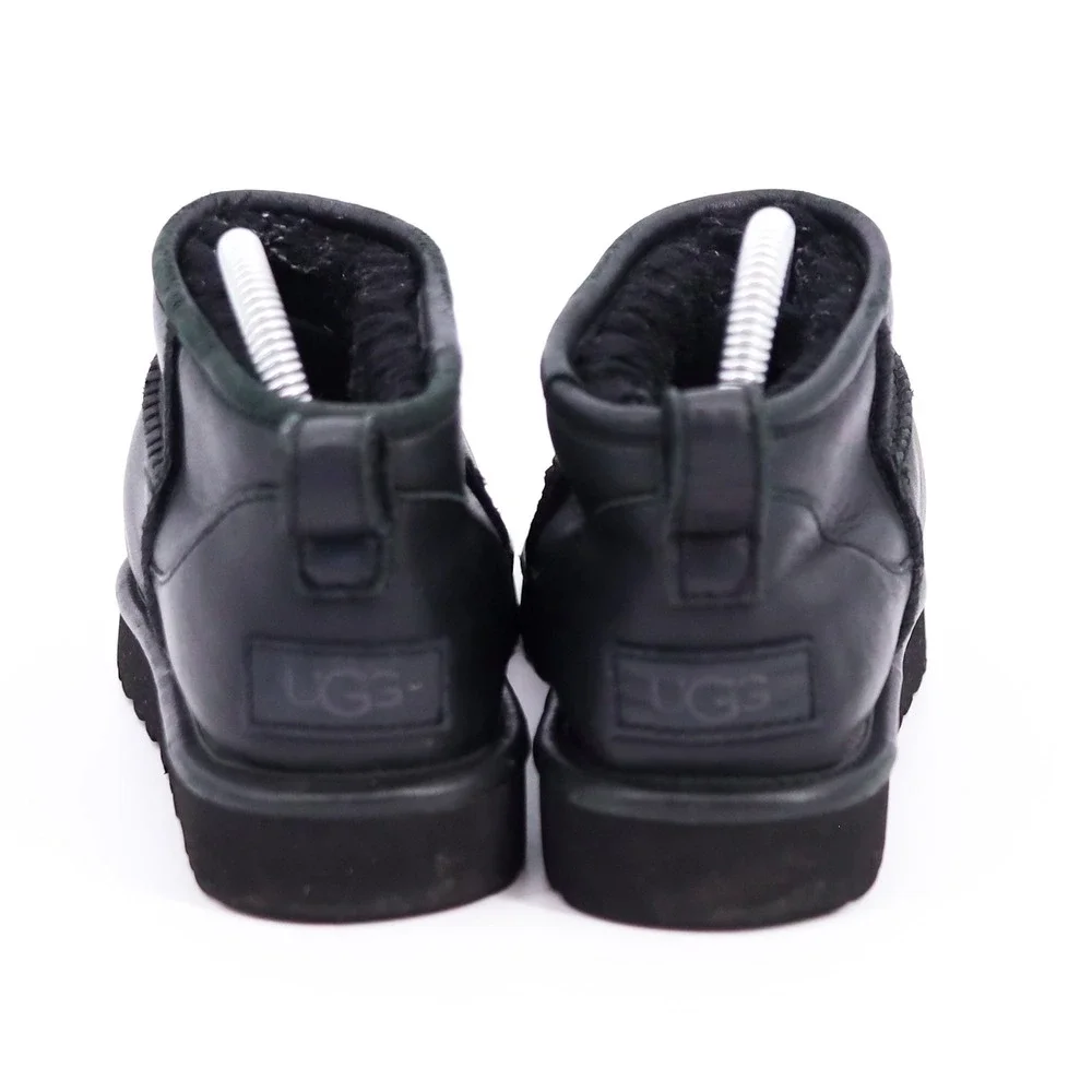 UGG Classic Ultra Mini Leather‎ Boot Womens Size 6 Black 1117534 Ankle Booties